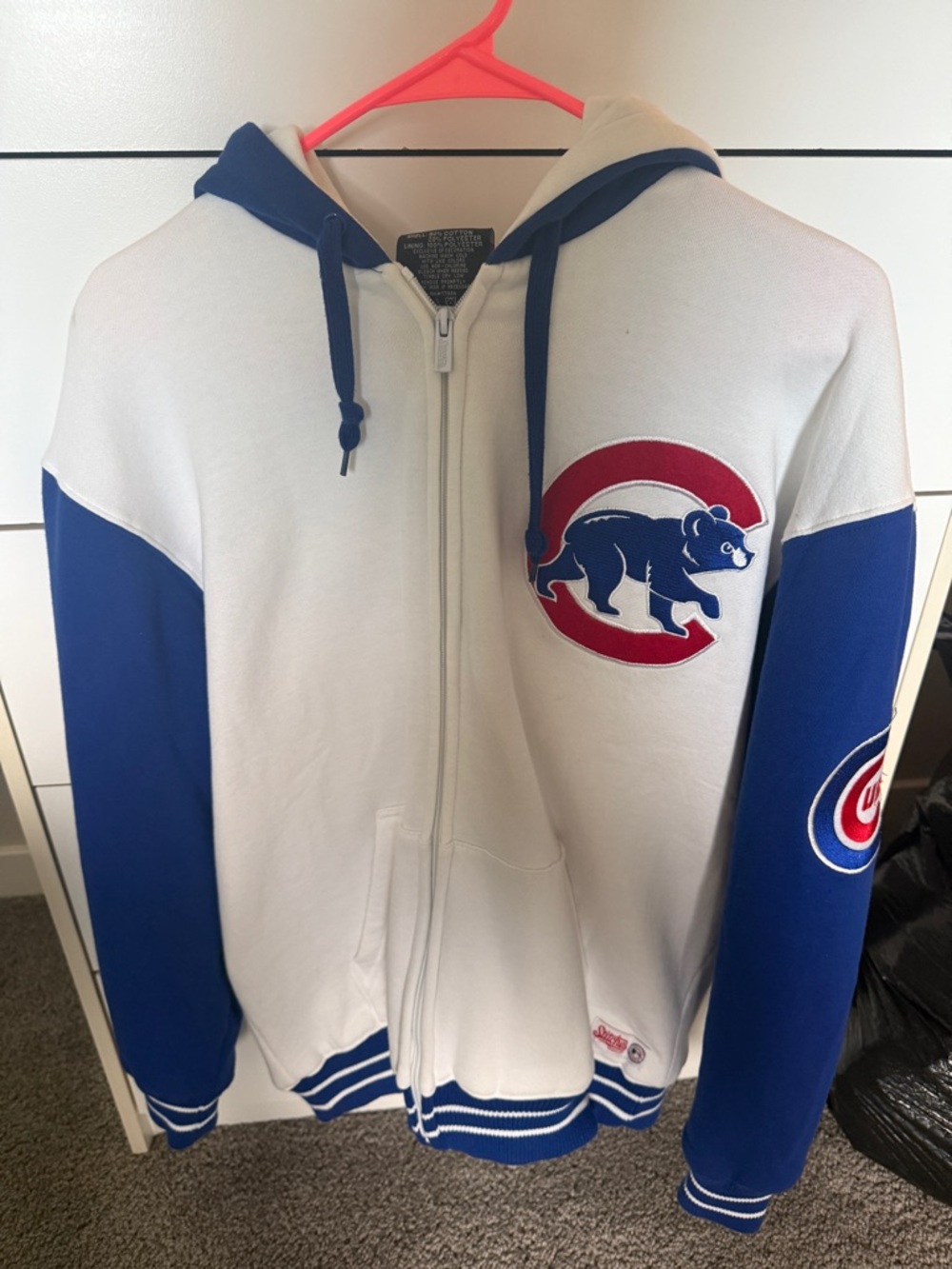 Chicago Cubs Stitches White & Blue Zip-Up Hoodie with Team Patch